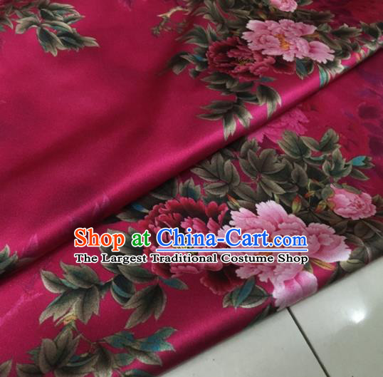 Asian Chinese Classical Peony Pattern Rosy Brocade Satin Drapery Traditional Cheongsam Brocade Silk Fabric