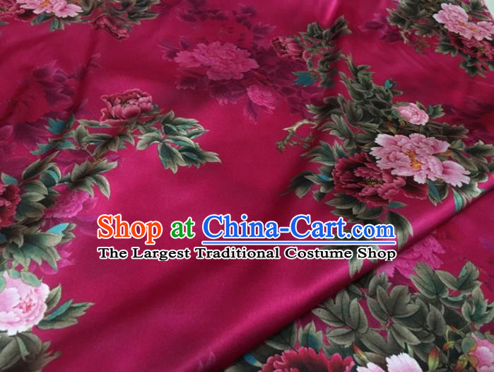 Asian Chinese Classical Peony Pattern Rosy Brocade Satin Drapery Traditional Cheongsam Brocade Silk Fabric
