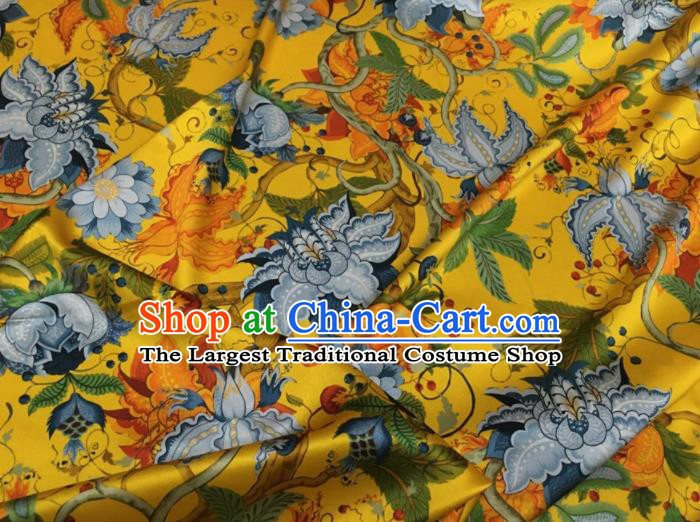 Asian Chinese Classical Pattern Yellow Brocade Satin Drapery Traditional Cheongsam Brocade Silk Fabric