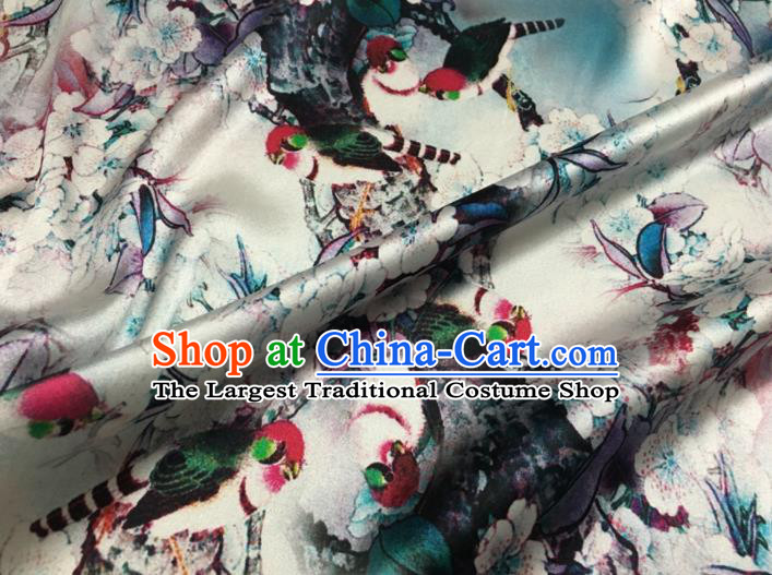 Asian Chinese Classical Pear Flowers Pattern White Brocade Satin Drapery Traditional Cheongsam Brocade Silk Fabric