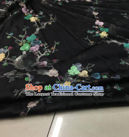 Asian Chinese Classical Plum Pattern Black Brocade Satin Drapery Traditional Cheongsam Brocade Silk Fabric