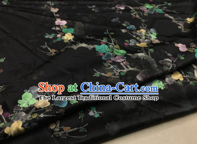 Asian Chinese Classical Plum Pattern Black Brocade Satin Drapery Traditional Cheongsam Brocade Silk Fabric