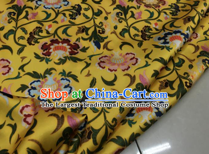 Asian Chinese Classical Cirrus Flowers Pattern Yellow Brocade Satin Drapery Traditional Cheongsam Brocade Silk Fabric