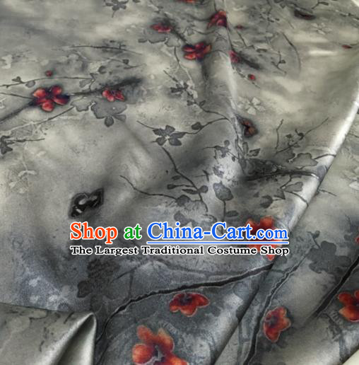 Asian Chinese Classical Plum Pattern Grey Brocade Satin Drapery Traditional Cheongsam Brocade Silk Fabric