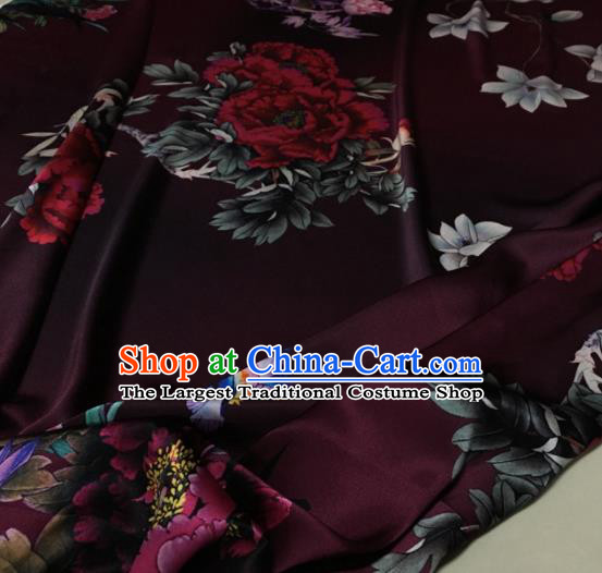 Asian Chinese Classical Peony Pattern Deep Purple Brocade Satin Drapery Traditional Cheongsam Brocade Silk Fabric
