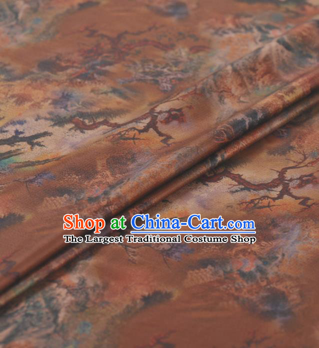 Asian Chinese Classical Pattern Brown Gambiered Guangdong Gauze Traditional Cheongsam Brocade Silk Fabric
