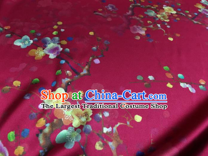 Asian Chinese Classical Plum Pattern Rosy Brocade Satin Drapery Traditional Cheongsam Brocade Silk Fabric