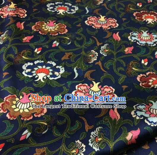 Asian Chinese Classical Totem Pattern Navy Brocade Satin Drapery Traditional Cheongsam Brocade Silk Fabric