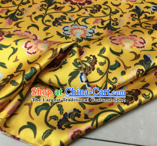 Asian Chinese Classical Totem Pattern Yellow Brocade Satin Drapery Traditional Cheongsam Brocade Silk Fabric