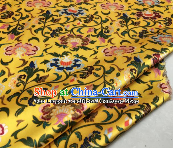 Asian Chinese Classical Totem Pattern Yellow Brocade Satin Drapery Traditional Cheongsam Brocade Silk Fabric
