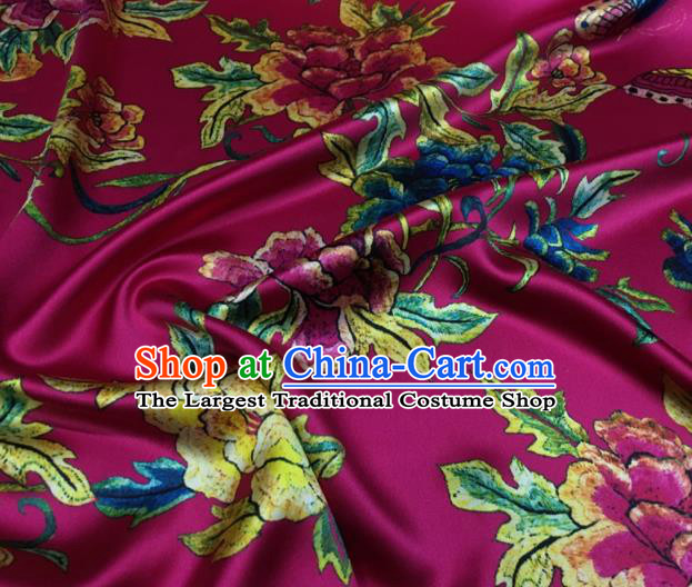 Asian Chinese Classical Peony Flowers Pattern Rosy Brocade Satin Drapery Traditional Cheongsam Brocade Silk Fabric