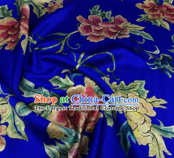 Asian Chinese Classical Peony Flowers Pattern Royalblue Brocade Satin Drapery Traditional Cheongsam Brocade Silk Fabric