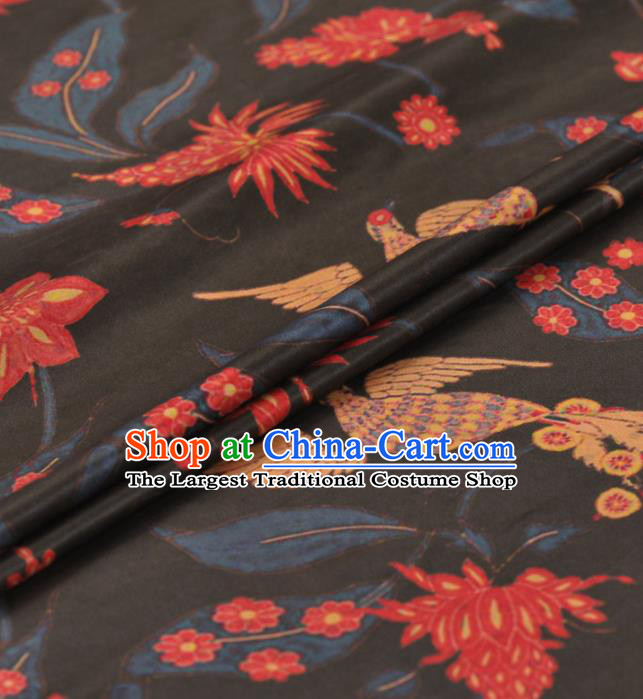Asian Chinese Classical Birds Pattern Black Gambiered Guangdong Gauze Traditional Cheongsam Brocade Silk Fabric