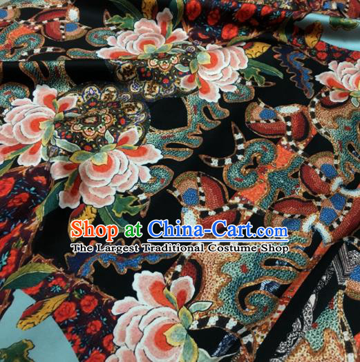 Asian Chinese Classical Lotus Pattern Black Brocade Satin Drapery Traditional Cheongsam Brocade Silk Fabric