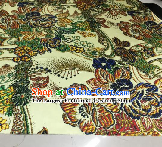 Asian Chinese Classical Peony Pattern Yellow Brocade Satin Drapery Traditional Cheongsam Brocade Silk Fabric