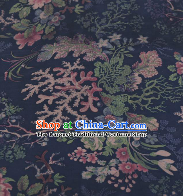 Asian Chinese Classical Snow Peony Pattern Blue Gambiered Guangdong Gauze Traditional Cheongsam Brocade Silk Fabric