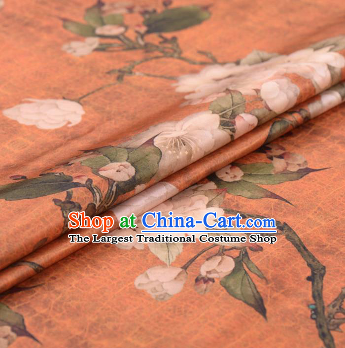 Asian Chinese Classical Pear Flowers Pattern Orange Gambiered Guangdong Gauze Traditional Cheongsam Brocade Silk Fabric
