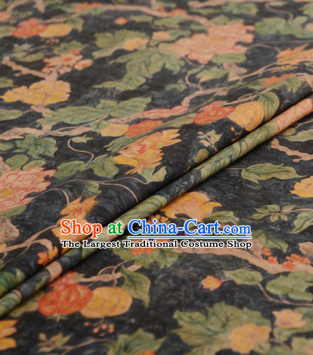 Asian Chinese Classical Peony Pattern Navy Gambiered Guangdong Gauze Traditional Cheongsam Brocade Silk Fabric