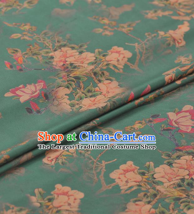 Asian Chinese Classical Begonia Flowers Pattern Green Gambiered Guangdong Gauze Traditional Cheongsam Brocade Silk Fabric