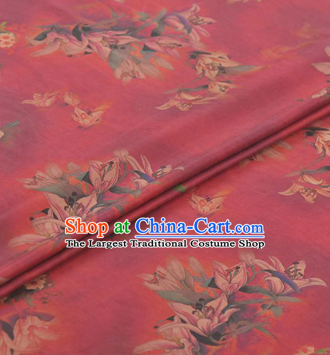 Asian Chinese Classical Magnolia Pattern Rosy Gambiered Guangdong Gauze Traditional Cheongsam Brocade Silk Fabric