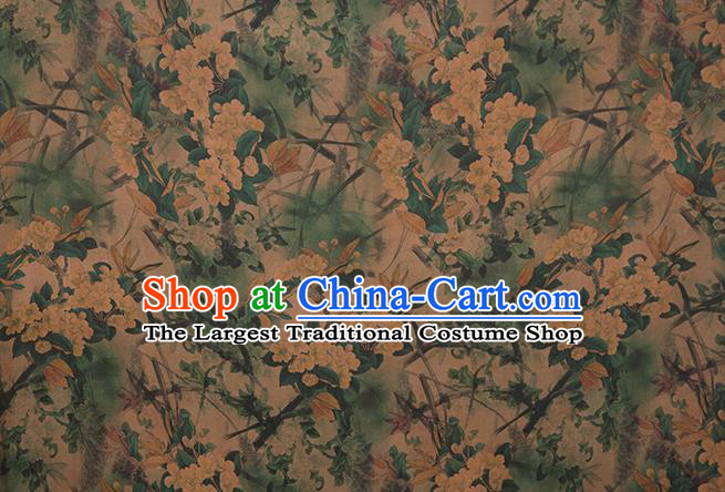 Asian Chinese Classical Pear Flowers Pattern Khaki Brocade Satin Drapery Traditional Cheongsam Brocade Silk Fabric