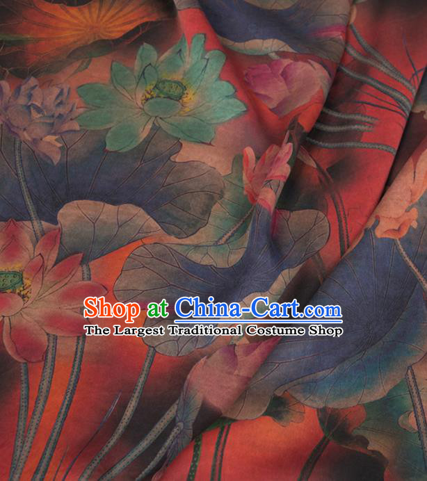 Asian Chinese Classical Lotus Pattern Dark Red Brocade Satin Drapery Traditional Cheongsam Brocade Silk Fabric