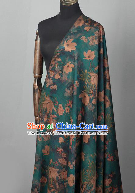 Asian Chinese Classical Yulan Magnolia Pattern Green Brocade Satin Drapery Traditional Cheongsam Brocade Silk Fabric