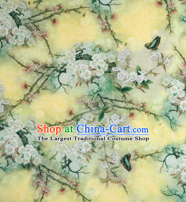 Asian Chinese Classical Pear Flowers Pattern Yellow Brocade Satin Drapery Traditional Cheongsam Brocade Silk Fabric