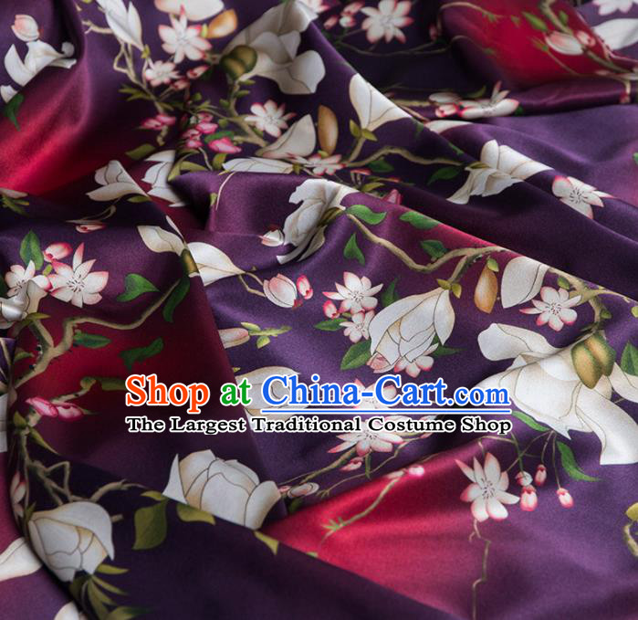 Asian Chinese Classical Yulan Magnolia Pattern Purple Brocade Satin Drapery Traditional Cheongsam Brocade Silk Fabric
