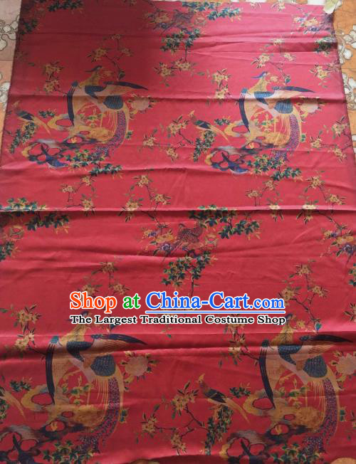 Asian Chinese Classical Phoenix Pattern Red Satin Drapery Gambiered Guangdong Gauze Brocade Traditional Cheongsam Brocade Silk Fabric