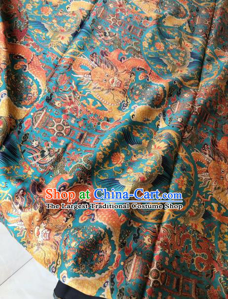 Asian Chinese Classical Phoenix Peony Pattern Blue Satin Drapery Gambiered Guangdong Gauze Brocade Traditional Cheongsam Brocade Silk Fabric