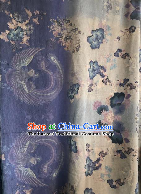 Asian Chinese Classical Phoenix Pattern Purple Satin Drapery Gambiered Guangdong Gauze Brocade Traditional Cheongsam Brocade Silk Fabric