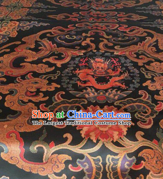 Asian Chinese Classical Cloud Dragon Pattern Black Satin Drapery Gambiered Guangdong Gauze Brocade Traditional Cheongsam Brocade Silk Fabric