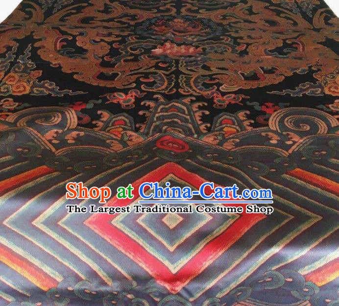 Asian Chinese Classical Cloud Dragon Pattern Black Satin Drapery Gambiered Guangdong Gauze Brocade Traditional Cheongsam Brocade Silk Fabric