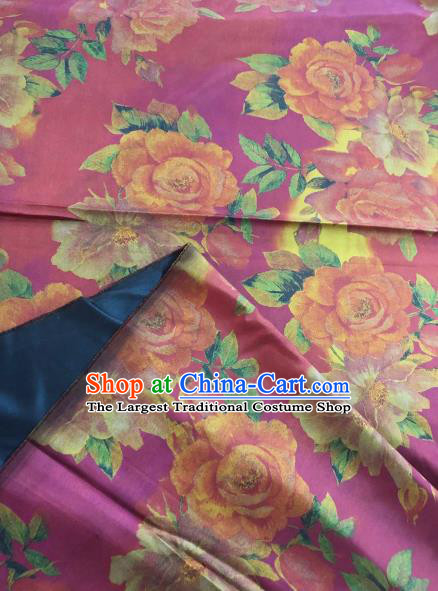 Asian Chinese Classical Roses Pattern Purple Satin Drapery Gambiered Guangdong Gauze Brocade Traditional Cheongsam Brocade Silk Fabric