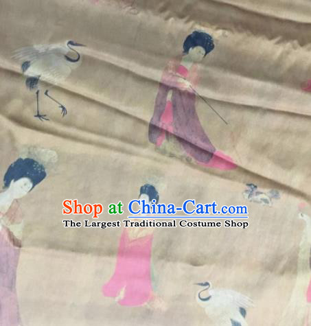 Asian Chinese Classical Beauty Pattern Yellow Satin Drapery Gambiered Guangdong Gauze Brocade Traditional Cheongsam Brocade Silk Fabric