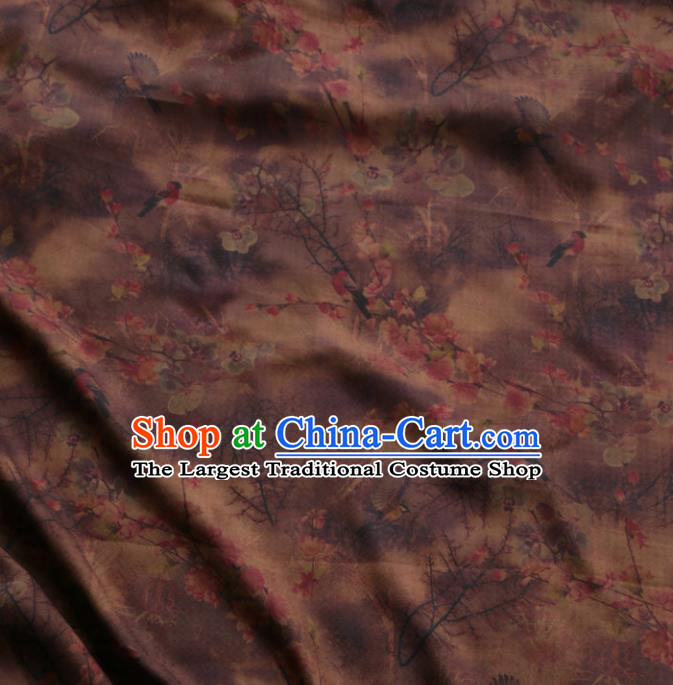 Asian Chinese Classical Plum Pattern Purple Gambiered Guangdong Gauze Satin Drapery Brocade Traditional Cheongsam Brocade Silk Fabric