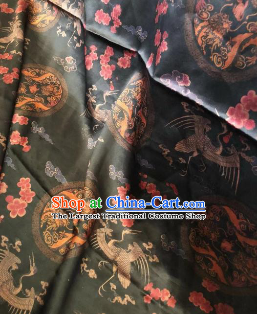 Asian Chinese Classical Cloud Crane Pattern Black Satin Drapery Gambiered Guangdong Gauze Brocade Traditional Cheongsam Brocade Silk Fabric