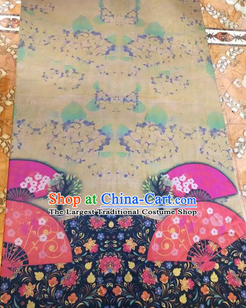 Asian Chinese Classical Fan Pattern Satin Drapery Gambiered Guangdong Gauze Brocade Traditional Cheongsam Brocade Silk Fabric