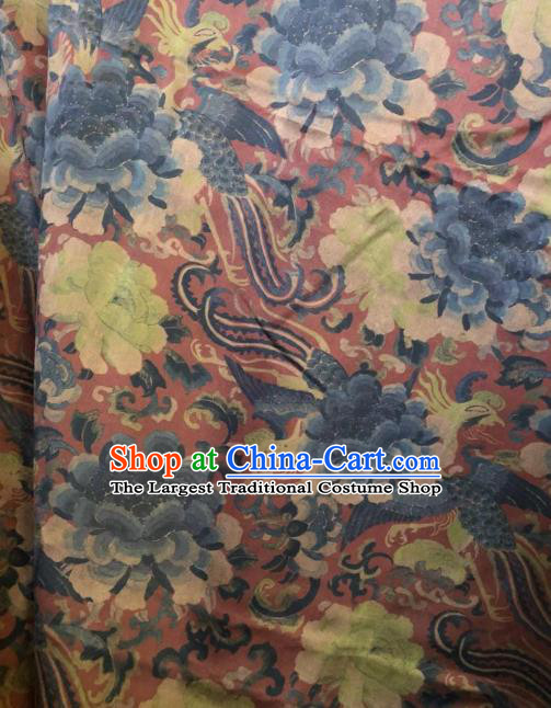 Asian Chinese Classical Phoenix Peony Pattern Satin Drapery Gambiered Guangdong Gauze Brocade Traditional Cheongsam Brocade Silk Fabric