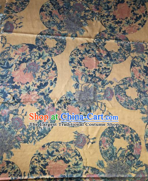 Asian Chinese Classical Peony Pattern Yellow Satin Drapery Gambiered Guangdong Gauze Brocade Traditional Cheongsam Brocade Silk Fabric