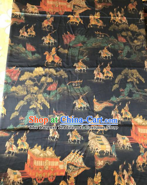 Asian Chinese Classical General Pattern Black Satin Drapery Gambiered Guangdong Gauze Brocade Traditional Cheongsam Brocade Silk Fabric
