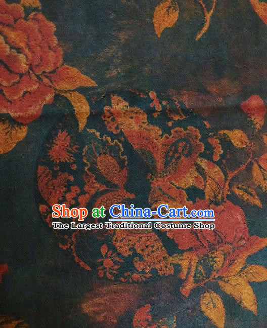 Asian Chinese Classical Peony Butterfly Pattern Atrovirens Satin Drapery Gambiered Guangdong Gauze Brocade Traditional Cheongsam Brocade Silk Fabric