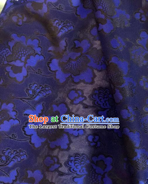 Asian Chinese Classical Twine Flowers Pattern Royalblue Satin Drapery Gambiered Guangdong Gauze Brocade Traditional Cheongsam Brocade Silk Fabric