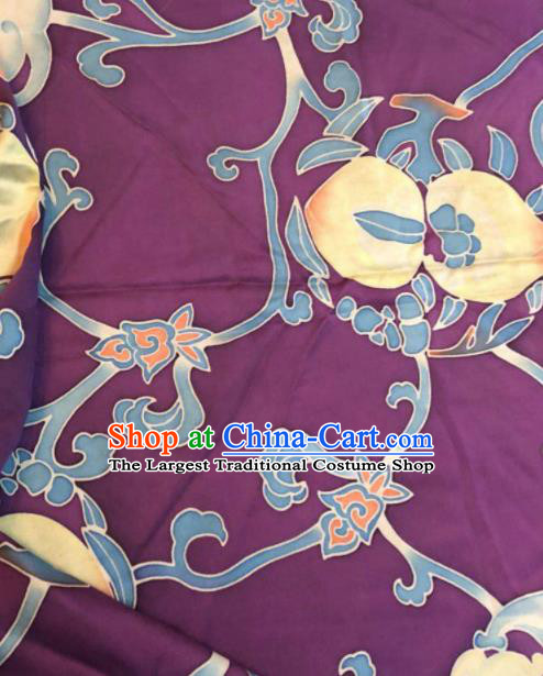Asian Chinese Classical Longevity Peach Pattern Purple Satin Drapery Gambiered Guangdong Gauze Brocade Traditional Cheongsam Brocade Silk Fabric