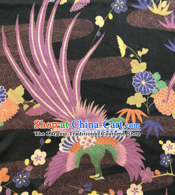 Asian Chinese Classical Phoenix Chrysanthemum Pattern Black Satin Drapery Gambiered Guangdong Gauze Brocade Traditional Cheongsam Brocade Silk Fabric