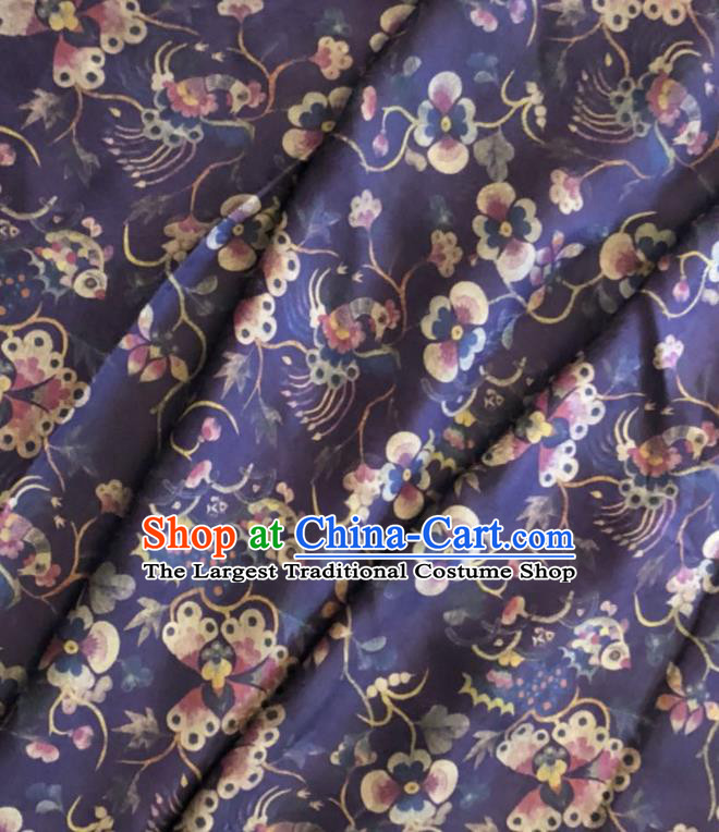 Asian Chinese Classical Phoenix Pattern Purple Satin Drapery Gambiered Guangdong Gauze Brocade Traditional Cheongsam Brocade Silk Fabric