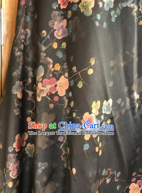 Asian Chinese Classical Plum Flowers Pattern Black Satin Drapery Gambiered Guangdong Gauze Brocade Traditional Cheongsam Brocade Silk Fabric