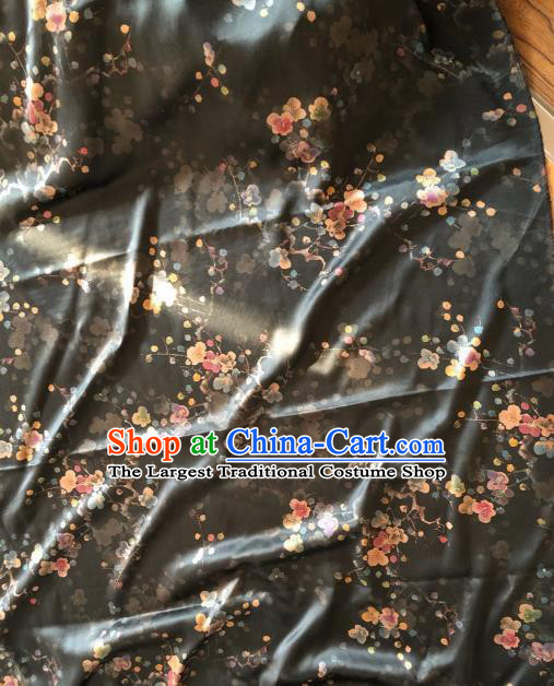 Asian Chinese Classical Plum Flowers Pattern Black Satin Drapery Gambiered Guangdong Gauze Brocade Traditional Cheongsam Brocade Silk Fabric