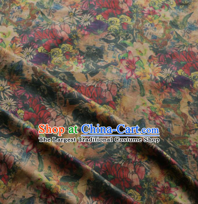 Asian Chinese Classical Daisy Pattern Gambiered Guangdong Gauze Satin Drapery Brocade Traditional Cheongsam Brocade Silk Fabric